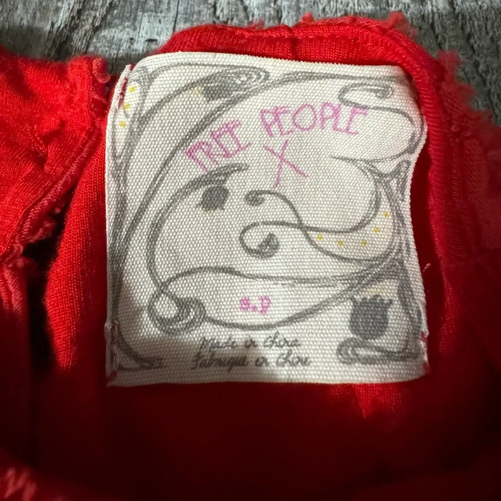 Free People Vintage Flared Burnt Red Mini Dress Floral Design - S - Picture 9 of 13